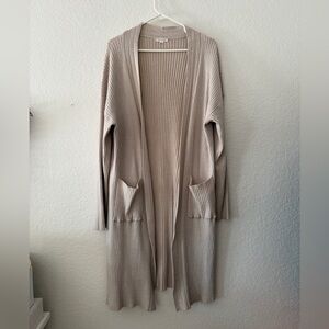 Women's Beige Ribbed Open Front Cardigan/Duster w/Pockets - M/L